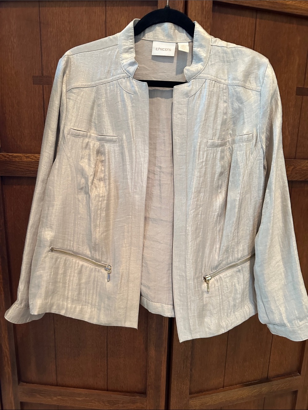 Chico's Gold Metallic Open-Front Blazer